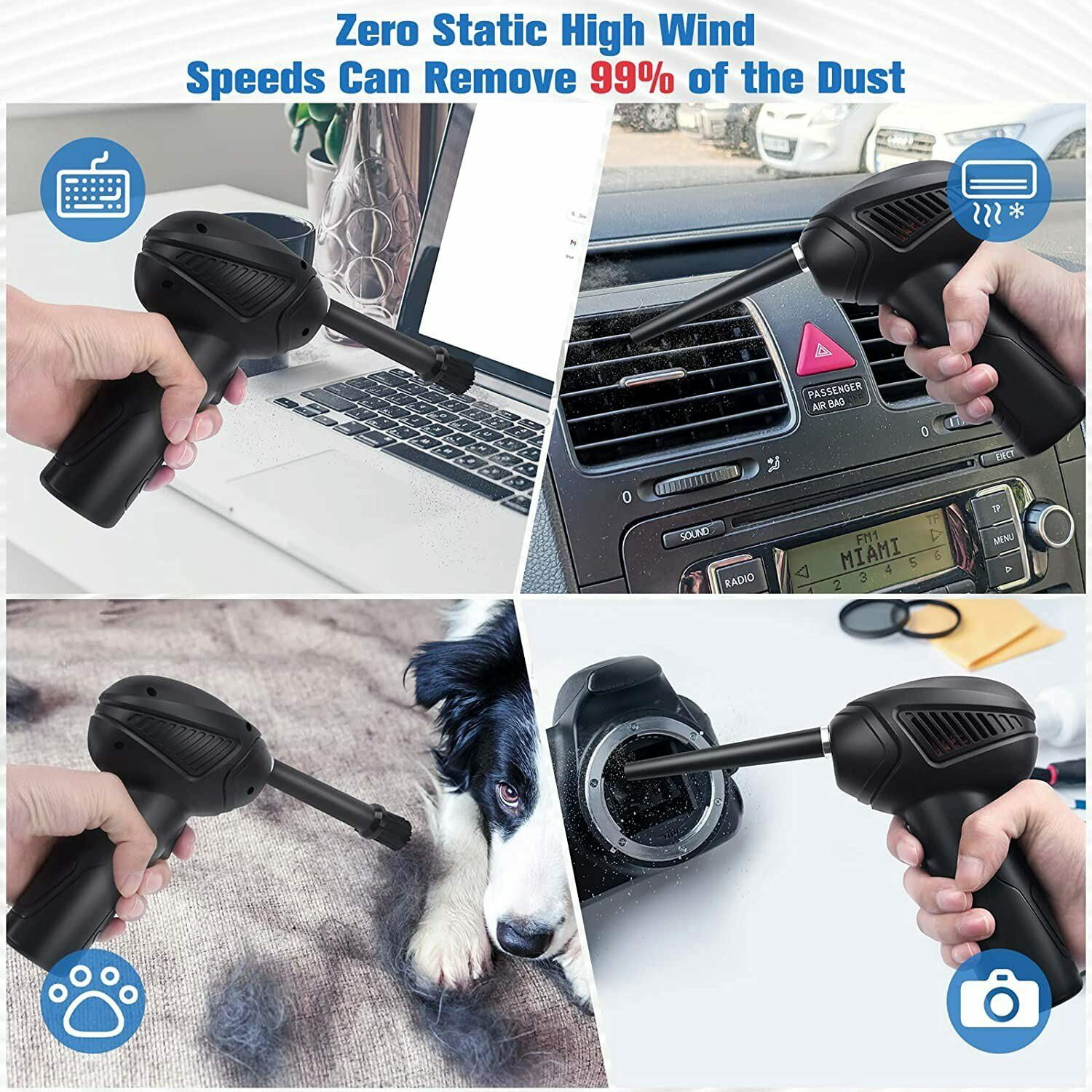 Compressed Air Duster, Cordless Electric Air Blower with LED Lighting for Computer, 2-Gear Adjustable Power Dust Cleaner, Rechargeable Portable Mini Blower for Electronics, Keyboard, PC & Car