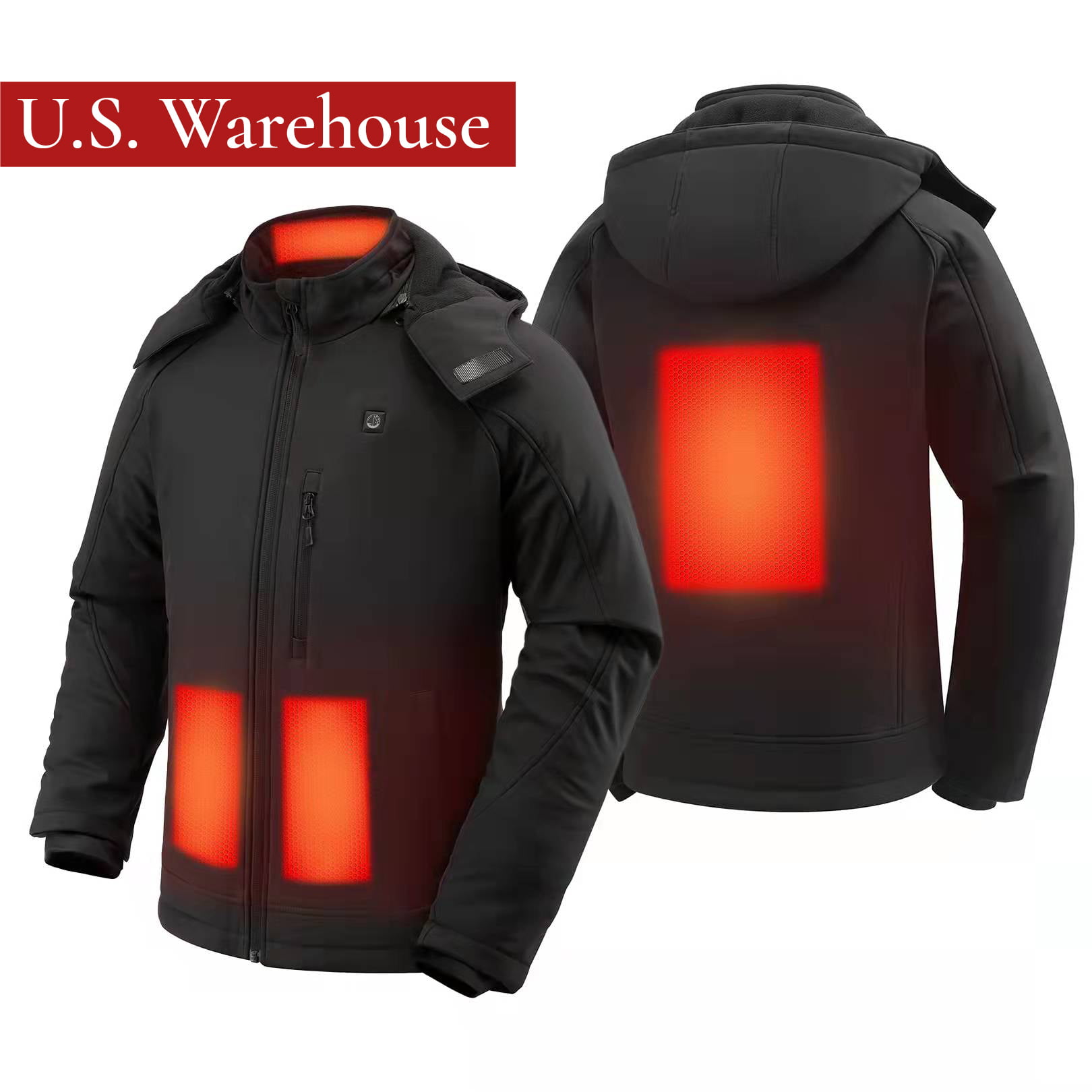 Men's Soft Shell Heated Jacket with Detachable Hood with Battery and Charger Windproof Electric Coat Outerwear for Men