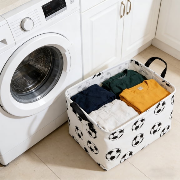 Rectangular Laundry Hamper with Handles 14.9x10.2x9.6in, Foldable Laundry Basket Toy Storage Bin Easter Baskets Office Bedroom Closet Shelf Organizer(Football)