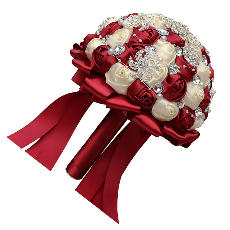1pc Bride Wedding Bouquet Ribbon Wedding Bouquet Flower Bridal Bride  Wedding Bouquet (Red + White)