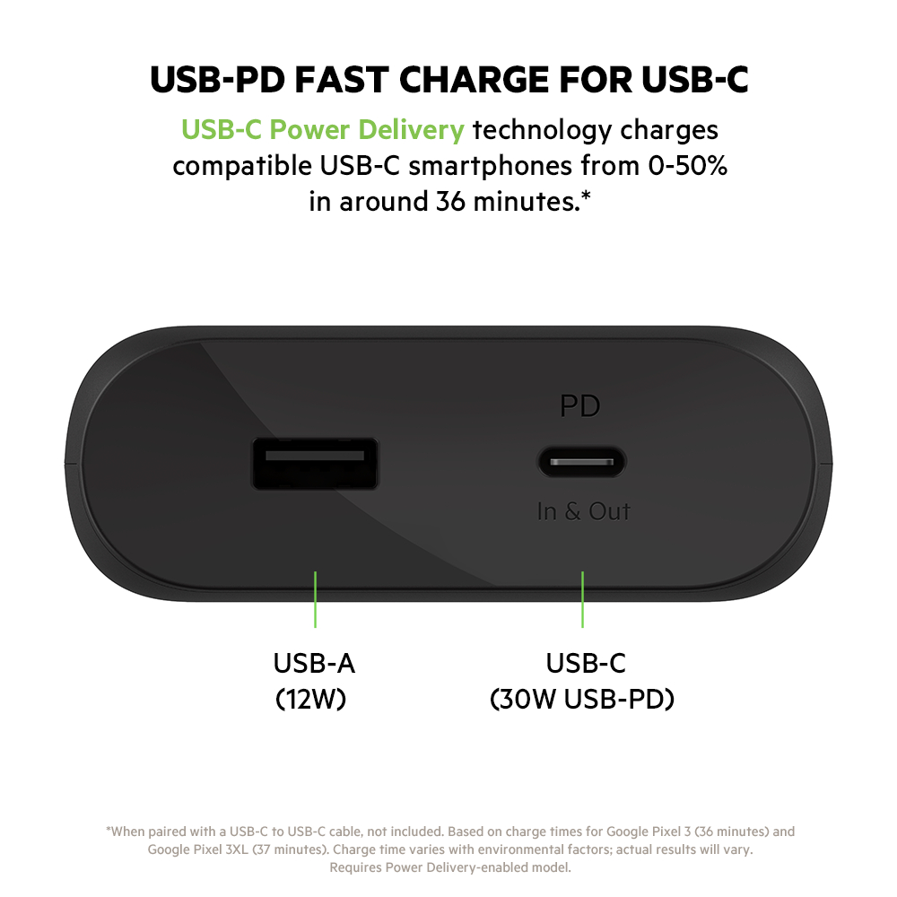 Belkin BoostCharge USB-C PD 20k MAh Power Bank, Portable iPhone Charger, Battery Charger for iPhone 14, 13, 12, iPad Pro, Galaxy S23, S23 Ultra, S23+ & More with USB-C Cable Included - Black - image 3 of 9