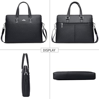 FSD.WG Leather Briefcase - 14-inch Laptop Bag, Adjustable Shoulder Strap, Multi-Functional Business Bag