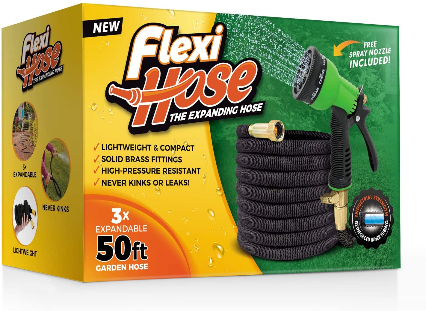 Flexi Hose with 8 Function Nozzle, Lightweight Expandable Garden Hose, No-Kink Flexibility, 3/4 Inch Solid Brass Fittings - image 4 of 8