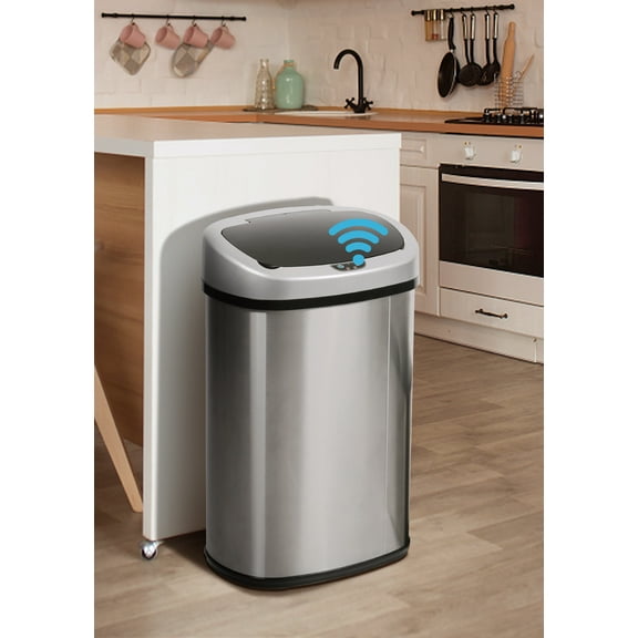 13 Gallon Kitchen Garbage Can Automatic Trash Can 13 Gallon Stainless Steel Trash Can Touch Free Bathroom Trash Can with Lid for Bathroom, Kitchen, Office