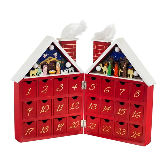 LED Nativity Wooden Advent Calendar Tabletop Décor