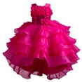 thumbnail image 2 of MKOSPLRT Toddler Girls Princess Tutu Dress Sleeveless Swing Birthday Party Tiered Dress High Low Sparkly Sequined 3D Floral Pageant Dress, 2 of 9