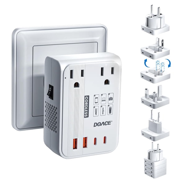 DOACE 220V to 110V Converter for European Travel - 350W Cordless Voltage Converter US to Europe, Power Converter Adapter Combo with PD Chargers for H