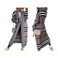 thumbnail image 3 of Women's Vintage Open Front Knit Striped Long Sleeves Maxi Long Cardigan Sweater with Pockets Grey M, 3 of 6