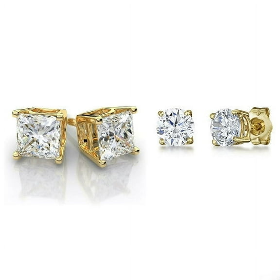 Designice 18K Gold Plated Stud Earrings Round Men Women 2PC CZ Earrings Set