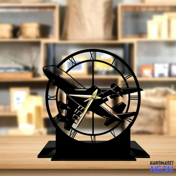 Handmadetneonsign Pilot Tabletop Metal Clock, Airplane Desktop Clock, Airplane Clock Home Decor 93310