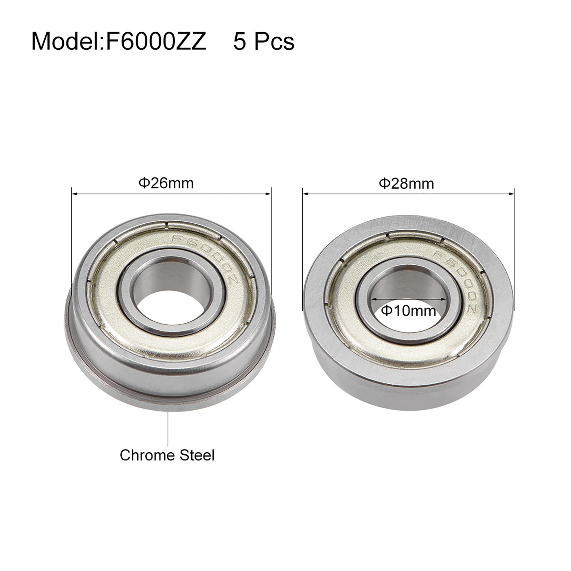 5 PCS F6000ZZ 10x26x8mm Miniature Metal Bearing Flanged Ball Bearing 