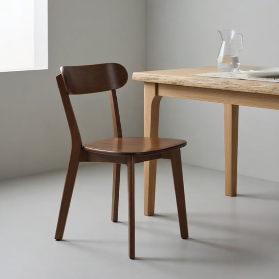 Hommoo Mid Century Modern Solid Wood Dining Chairs Set of 2, Ergonomic Curved Backrest, Adjustable Leveling Feet, for Dining Room, Kitchen & Living Room, Walnut