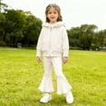thumbnail image 3 of RUTAYY Children Girls Outfit Sets Cozy Long Sleeve Solid Color Hooded Cardigan with Trim and Relaxed Fit Two Pocket Knit Sweater Loungewear Fashion Travel Sets, 3 of 8