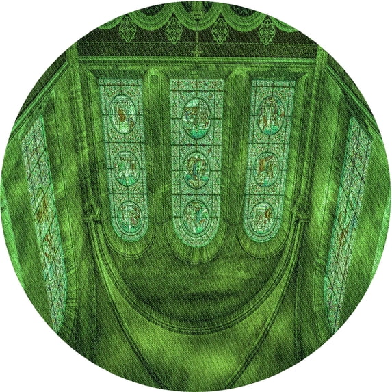 Ahgly Company Machine Washable Indoor Round Transitional Deep Emerald Green Area Rugs, 8' Round