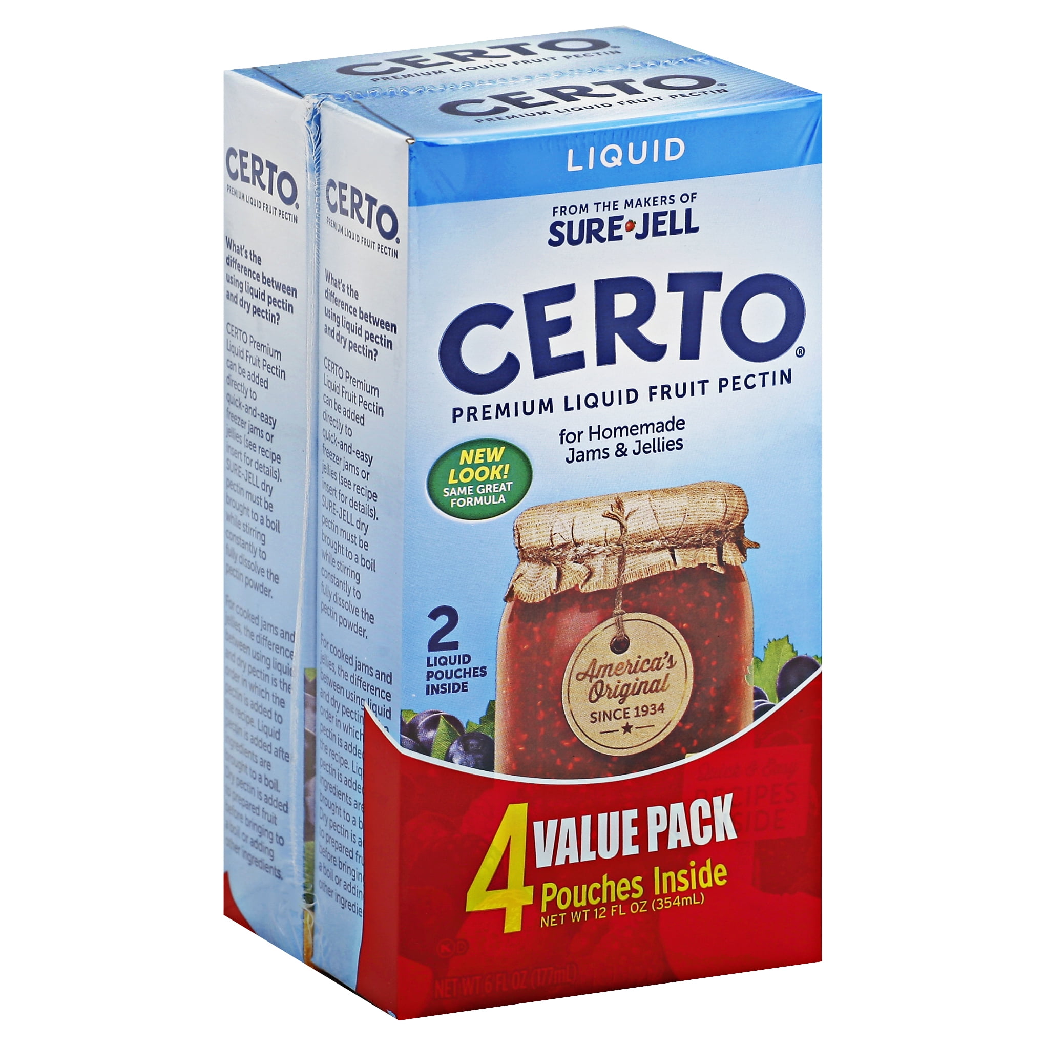 Certo Premium Liquid Fruit Pectin Value Pack, 4 ct Mulitpack, 6 fl oz Pouch...