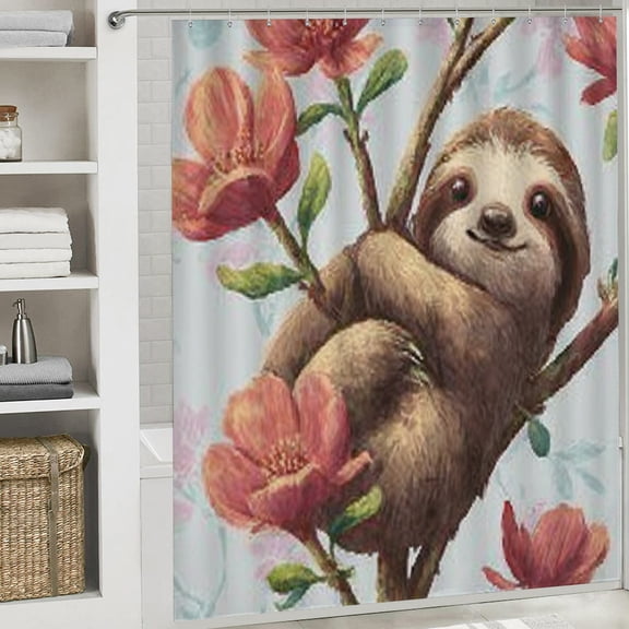 RKSupls Valentine's Day Shower Curtain, Funny Sloth Waterproof Shower Curtain with Hooks for Home Bathtub Bathroom  Decor Washable Curtains, 72x72 in