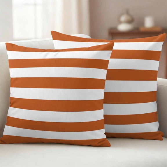 Pack of 2 Outdoor Pillow Covers,Waterproof Orange Stripes Throw Pillow Covers,Simple Orange White Texture Decorative Pillowcases Cushion Covers for Patio Couch Pillow Sham Protector 18x18 Inch