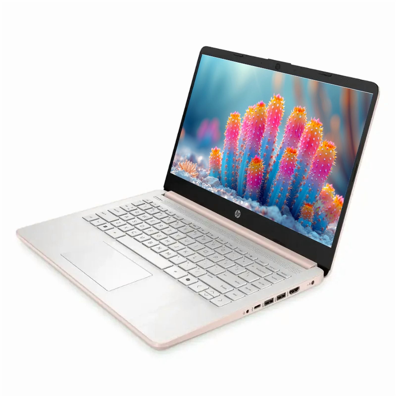 HP 14 Inch LED Laptop for Student & Business, 16GB RAM 640GB Storage (128GB UFS+512GB SD Card), Copilot Laptop with Windows 11, 1-Year Office 365, 4-core Intel Processor, NLY Earphones, Rose Gold
