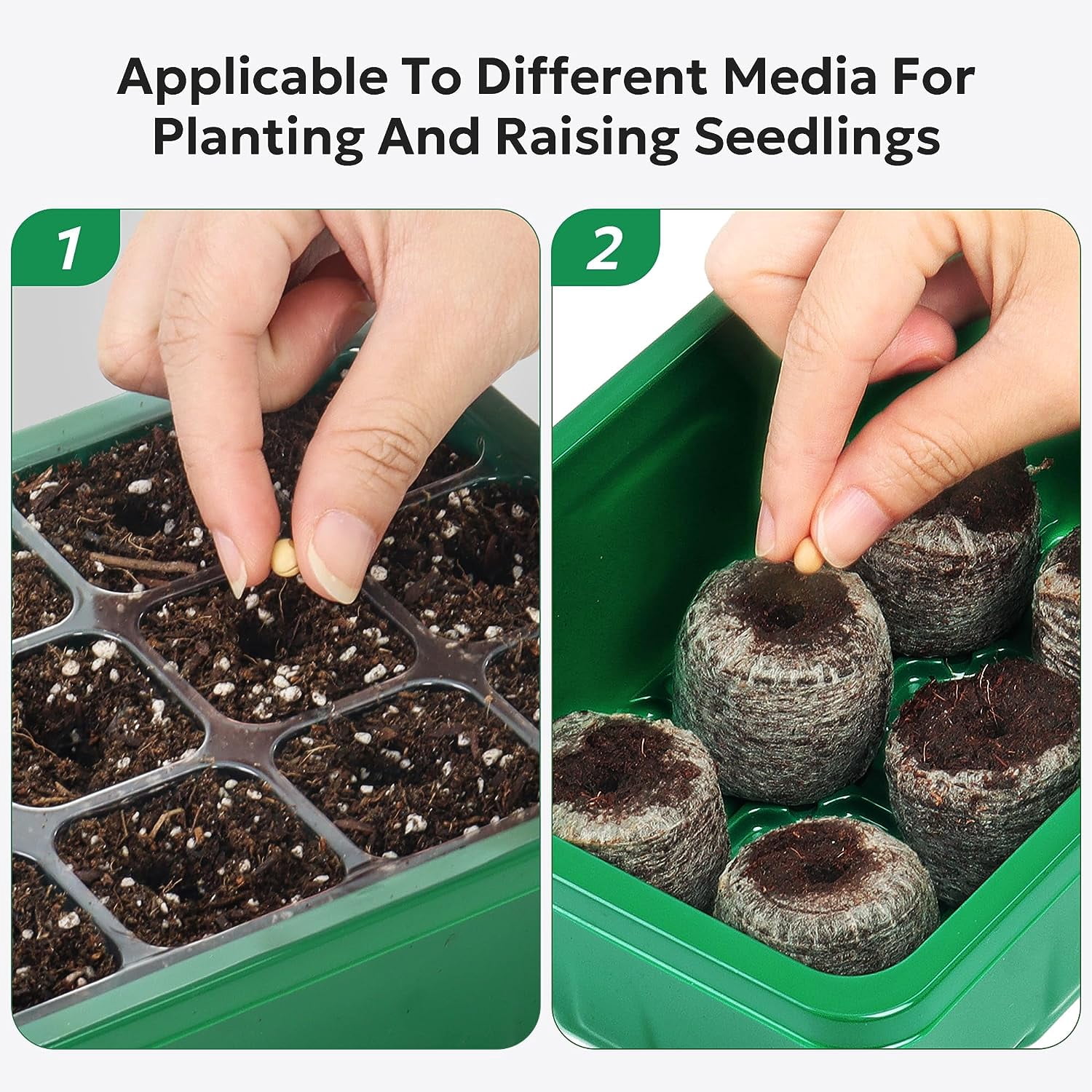 10 Packs Seed Starter Tray Seed Starter Kit with Humidity Dome (120 Cells Total Tray) Seed Starting Trays Plant Starter Kit and Base Mini Greenhouse Germination Kit for Seeds Growing Starting Green