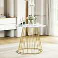 thumbnail image 4 of 35.43" Round Glass Dining Table, Marble Pattern Top and Cage-Like Metal Base, for Kitchen, Dining Room, Small Spaces, 4 of 6