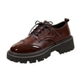 thumbnail image 2 of Women Chunky Lug Sole Brogue Oxfords Retro Wingtip Perforated Details Lace Up Round Toe Comfort Platform Casual Shoes, 2 of 5