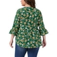 thumbnail image 3 of Agnes Orinda Women's Plus Size Valentines Day Floral Blouses V Neck Ruffle 3/4 Sleeves Babydoll Peplum Tops 2X Green, 3 of 6