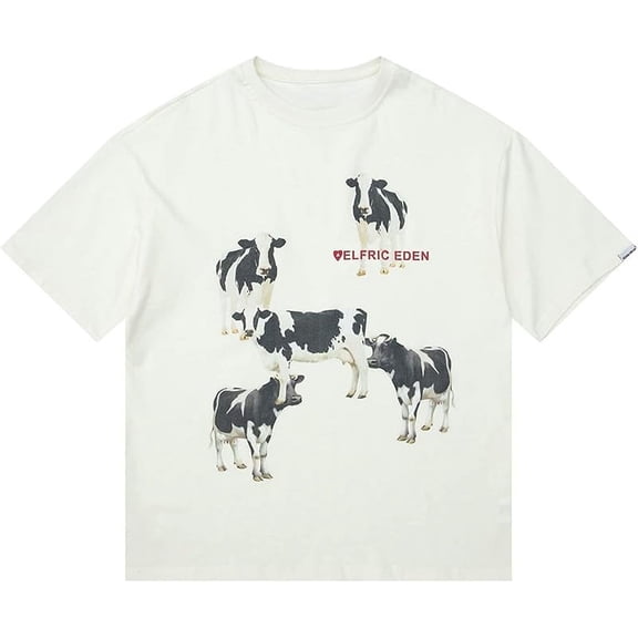 Dairy Cow Print Tee Vintage Oversize Shirts Summer Unisex Casual Harajuku Top Tshirt