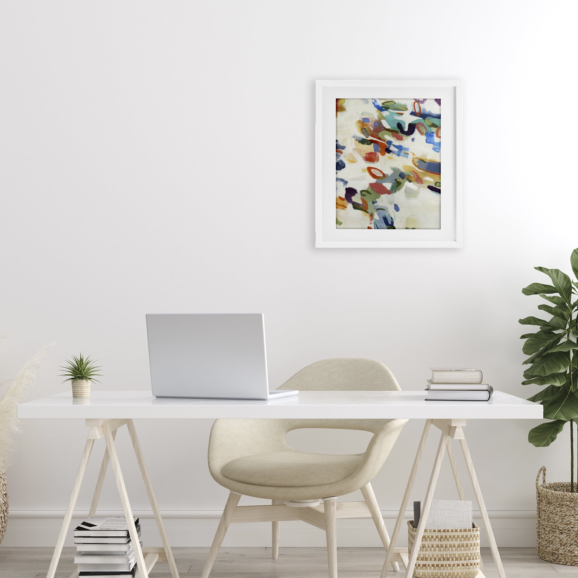 Stupell Industries Multihued Expressive Abstract White Framed Print Under Glass, design by Lisa Ridgers