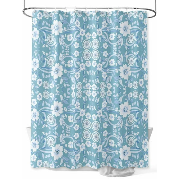 Shower Curtain Teal Flower Bathroom Curtains with Hooks, Waterproof Fabric Pastoral Floral Bath Shower Curtains Set for Bathroom Bathtubs Decor 36x72 Inch