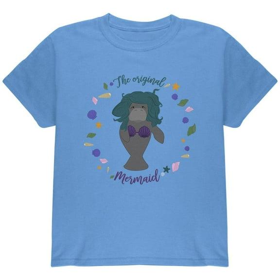 Manatee Original Mermaid Funny Youth T Shirt Carolina Blue YMD