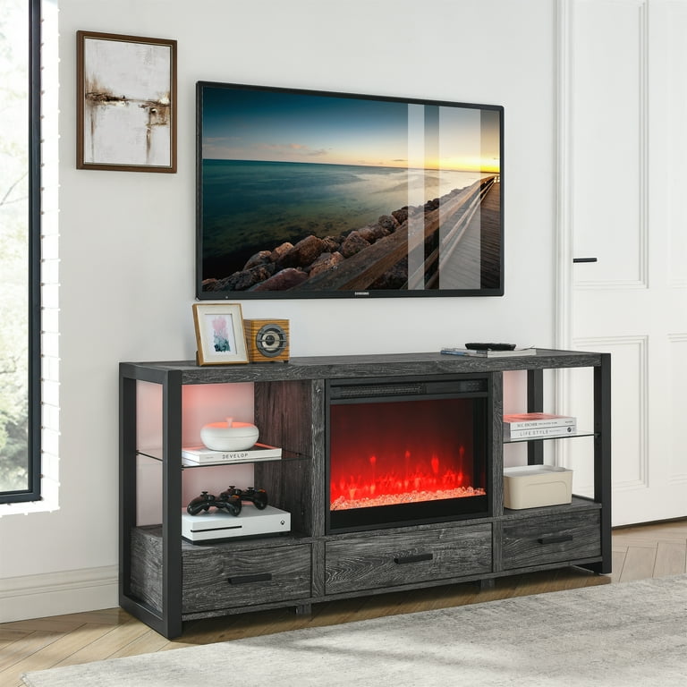 3-IN-1 Fireplace TV Stand with LED Lights, 1400W Electric Fireplace Heater  Entertainment Center for 70 TVs, TV Console Cabinet W/Colorful Virtual  Flame, Remote Control, Dark Oak - Walmart.com