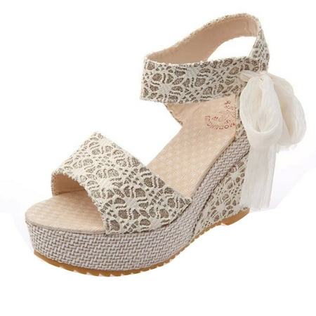 

iOPQO Women s Wedges Women Fashion Summer Slope With Flip Flops Sandals Loafers Shoes lace up trendy women s White 39