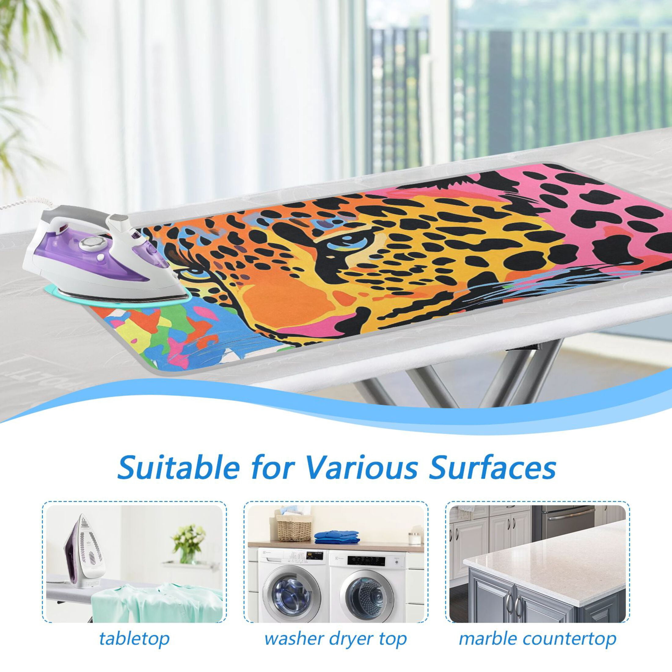 Colorful Leopard Painting Ironing Mat Blanket Portable Travel Ironing Pad Heat Resistant Pad 47.2" x 27.6”
