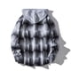 thumbnail image 4 of Blusa informal de manga larga con capucha para hombre, con cuello vuelto, manga larga, cierre de botones, estampado a cuadros, con capucha, 4 of 9
