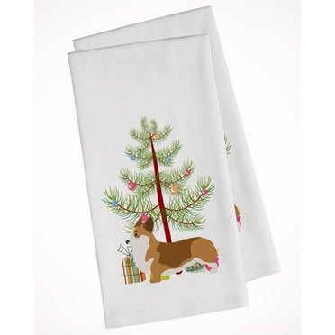 Corgi Merry Christmas Tree White Kitchen Towel Set of 2 Dish Towels