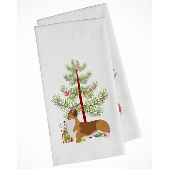 Corgi Merry Christmas Tree White Kitchen Towel Set of 2 Dish Towels