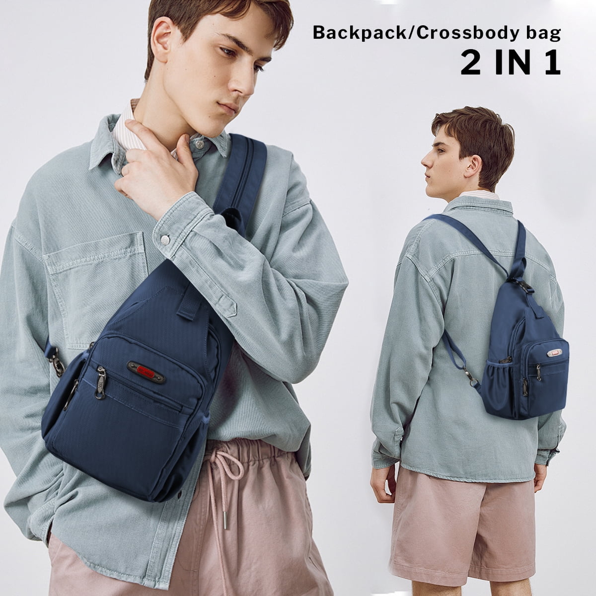 Sling Bags for Men Women Crossbody Small Sling Backpack with Single Double Shoulder Lightweight Over Shoulder Bag for Daily Travel Use,8610-Navy