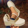 thumbnail image 5 of Closed Toe Espadrilles for Women Platform Wedge Sandals Comfortable Suede Ankle Strap Dressy Wedges Heels White Size 7.5, 5 of 7