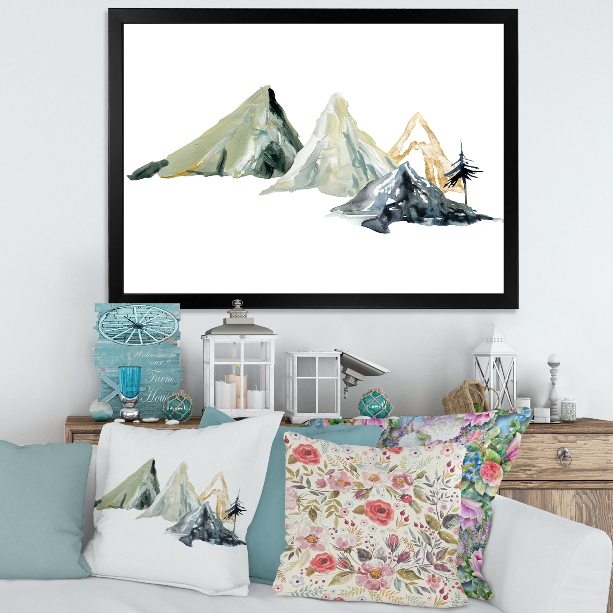 Designart 'Dark Blue Mountain Landscape Winter Minimalistic I' Modern Framed Art Print