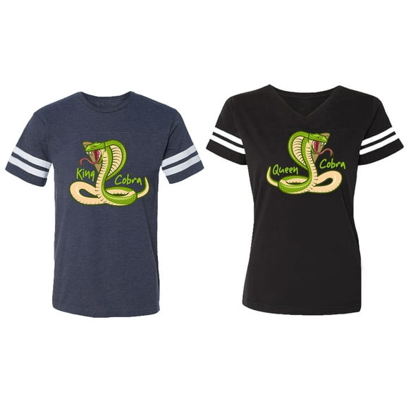 Cobra King Queen Matching Couple Cotton Jerseys (Men Navy / Women Black) (Men S / Women S)