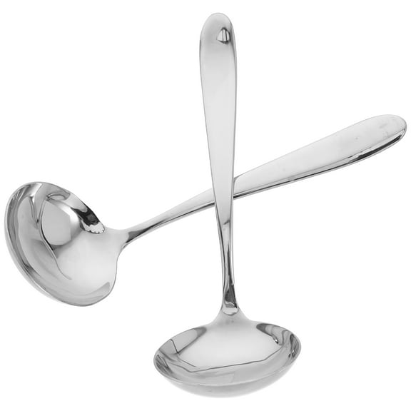 Homoyoyo Stainless Steel Soup Ladles Silver Multipurpose Kitchen Tool for Soups and Sauces 2Pcs