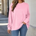 thumbnail image 6 of Women's Loose Fit Round Neck Long Sleeve Sweatshirt With Pocket Solid Color Pullover Comfy Casual Daily Wear | CSEONE,Pink M, 6 of 7