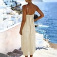 thumbnail image 4 of Casual Dress V-Neck Casual Sundresses Dress Women's And Linen Long Skirt With Thin Shoulder Straps And V-Neck Suspender Dress Beige S, 4 of 6