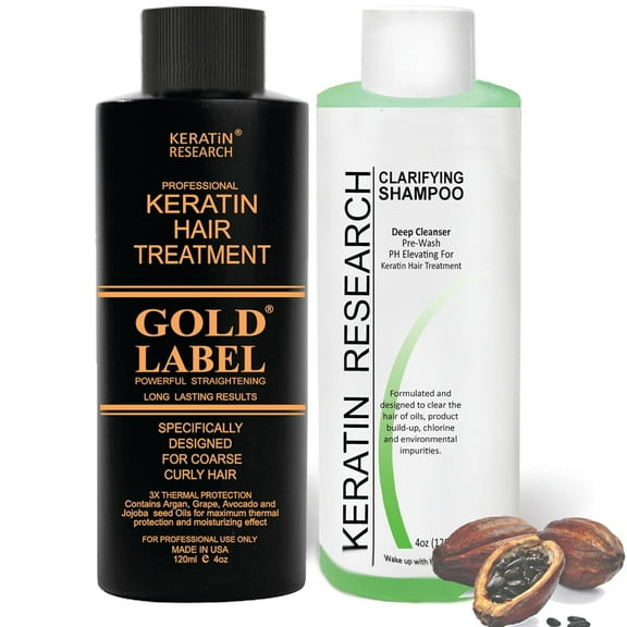 Keratin Research Gold Label Brazilian Keratin Hair Treatment Straightening Complex Blowout Organic Results. Effective Any All Hair Types Coarse Thick Kinky Curly Damaged Colored Bleached (4oz 4oz)