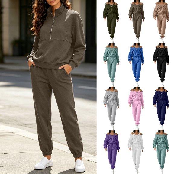 Ndbuld Womens Two Piece Outfits Short Sleeve Color Block Tops Long Pants with Drawstring Tracksuit Jogger Sets Green M