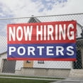 thumbnail image 2 of Now Hiring Porters 13 oz Heavy Duty Vinyl Banner Porter Jobs Available Help Wanted Sign for Business Advertising Indoor/Outdoor Single-Sided with Metal Grommets (4x8 ft, Re & Wh & Bl), 2 of 6