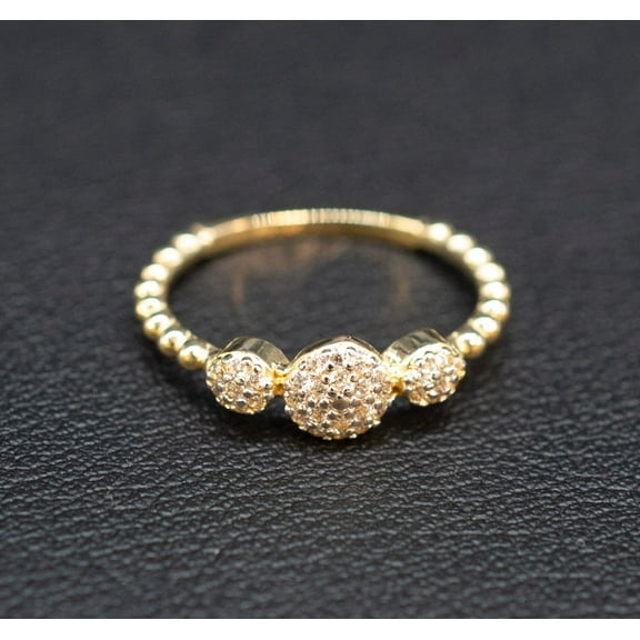 14k Real Solid Yellow Gold Triple Bead Ball Ring, 14k Solid Gold Women Ring, Bad Ball Gemstone Gold Ring for Women, Gift, Gold Ring (Ring size:6 1/2;)