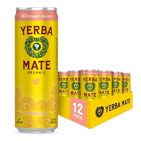 Guayakí Yerba Mate, Organic Sparkling Energy Drink Alternative, Grapefruit Ginger, 80mg Natural Plant Based Caffeine, Smooth Energy & Focus, Carbonated, 12 Oz (Pack of 12)