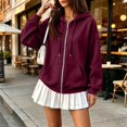 thumbnail image 5 of Stralyhd Full Zip Up Hoodies for Women Fall Winter Long Sleeve Jackets with Pockets Drawstring Comfort Sweatshirt Hooded Outfits Travel Sweatshirt Wine 3XL, 5 of 6