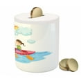 thumbnail image 3 of Sports Piggy Bank, Little Friends Siblings Riding a Kayak Together in Sunny Day Summer Sea Cartoon, Ceramic Coin Bank Money Box for Cash Saving, 3.6" X 3.2", Multicolor, by Ambesonne, 3 of 4